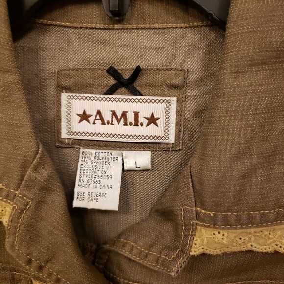 A.M.I. lt brown/tan lace trim jacket lg Pre-owned - Picture 3 of 3
